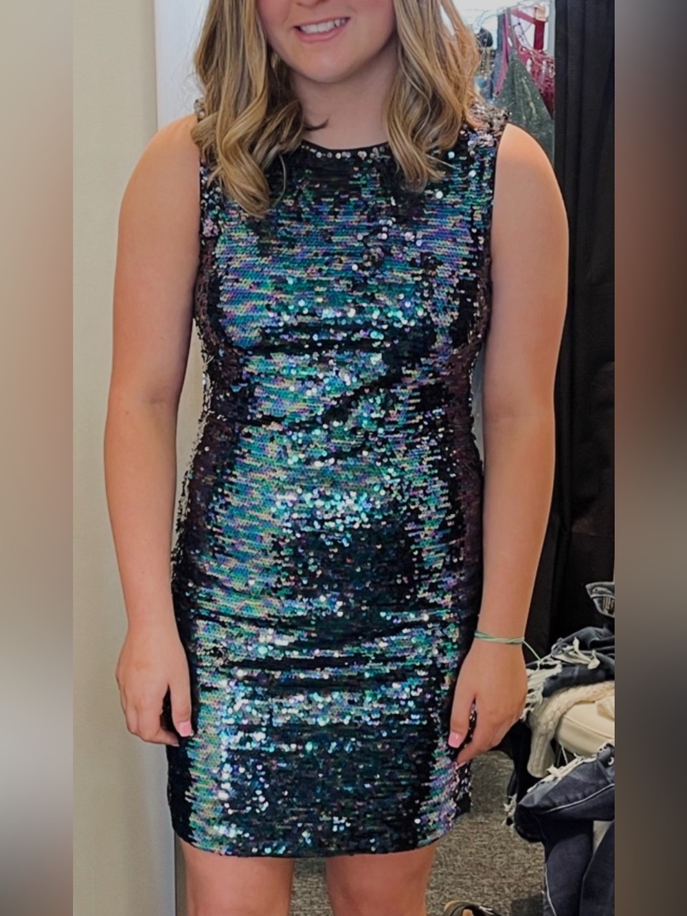 Crystal Doll Blue Green Sequin Mini Dress